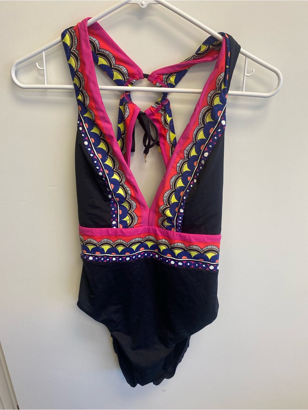 Trina Turk Black Swimsuit with Pink and Yellow Accent